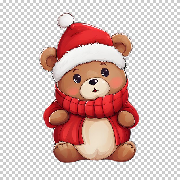 PSD orso dei cartoni animati che indossa un cappello di babbo natale isolato su uno sfondo trasparente