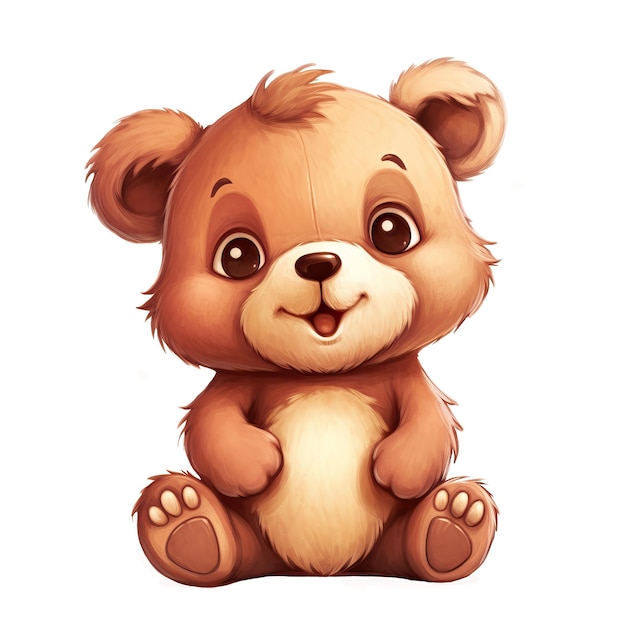 A cartoon bear with a big nose sits on a white background.