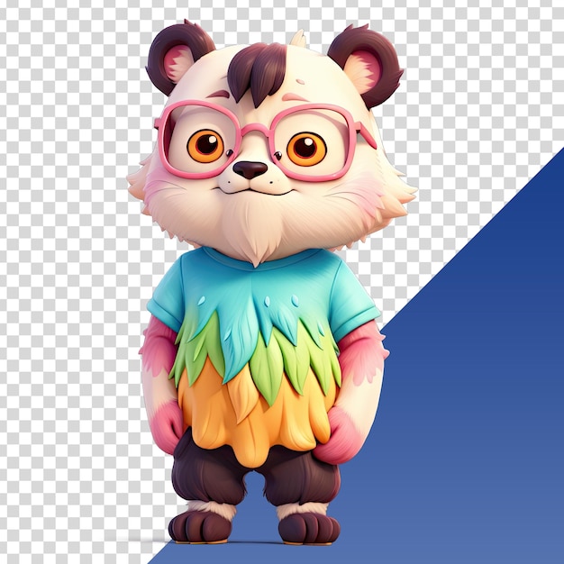 PSD a cartoon bear with a shirt that says panda on it