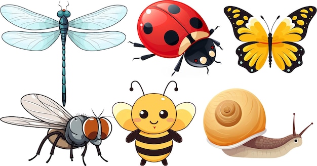 PSD cartoon of a bee and other insects