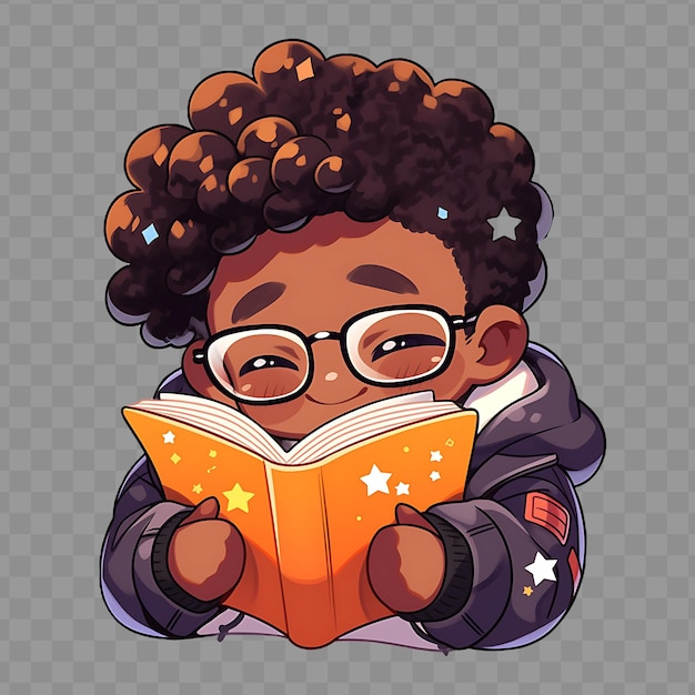 PSD a cartoon of a boy reading a book with a star on the cover