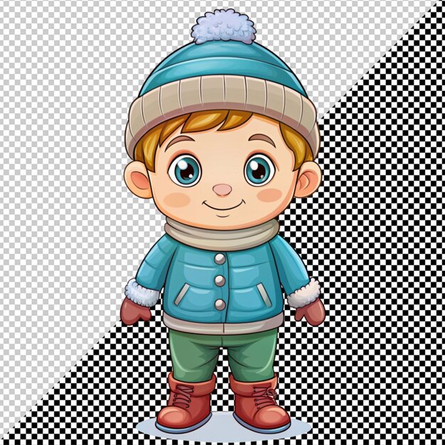 PSD cartoon boy in winter jacket on transparent background