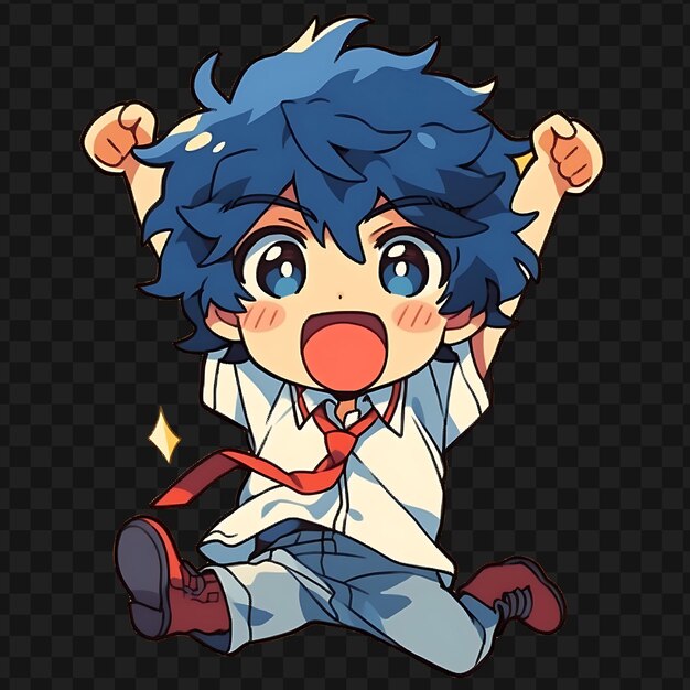 PSD a cartoon of a boy with blue hair and a red tie