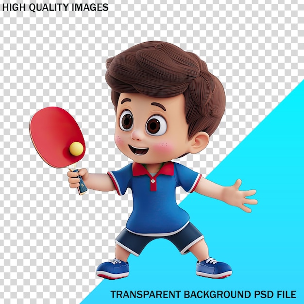 PSD a cartoon boy with a tennis racket and a ball on the front