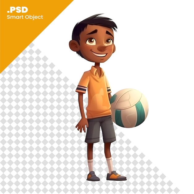 Cartoon boy with volleyball ball vector illustration isolated on white background psd template