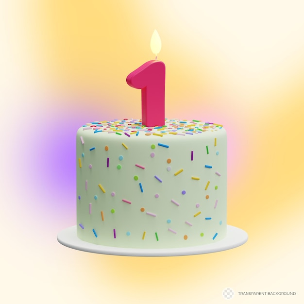 PSD 数字 1 の形をしたキャンドルと漫画のケーキ 最初の誕生日ケーキ記念日