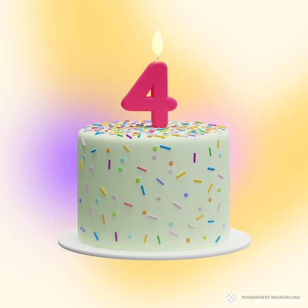 Cartoon cake with a candle in the shape of the number 4 Fourth birthday cake anniversary