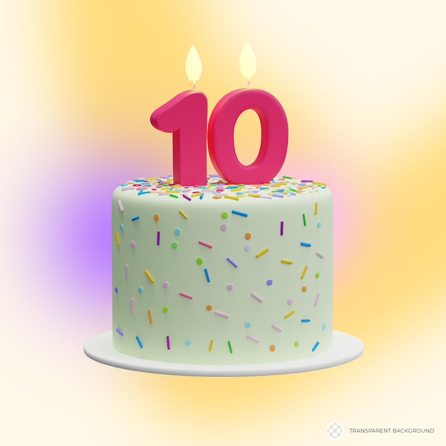 PSD cartoon cake with candles in the shape of the number 10 tenth birthday cake anniversary