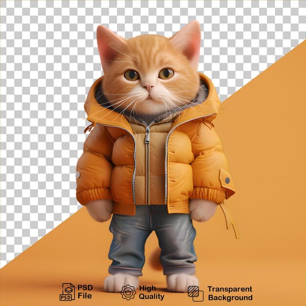 PSD 透明な背景に隔離されたジャケットを着たアニメの猫はpngファイルを含みます