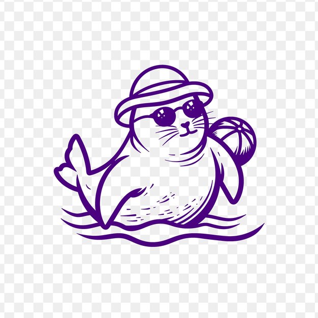 PSD a cartoon cat wearing sunglasses and a hat with a ball of a rat