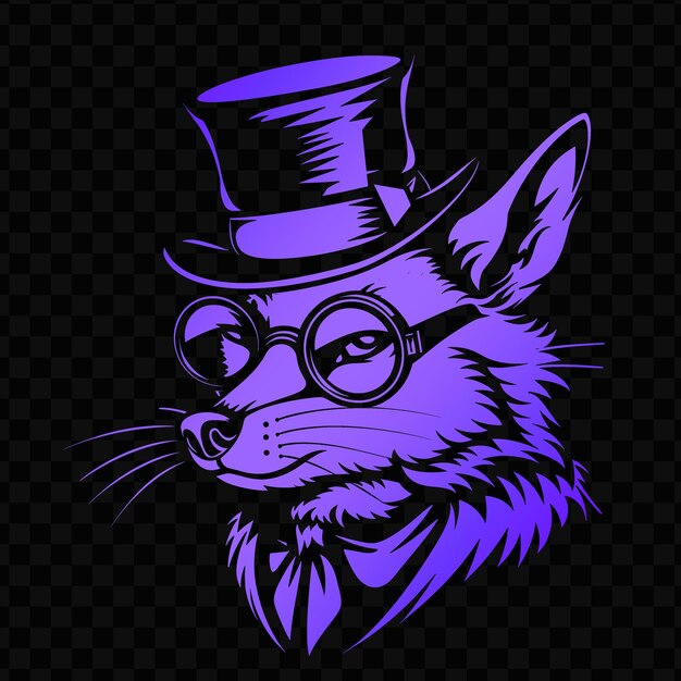 PSD a cartoon cat wearing a top hat and glasses