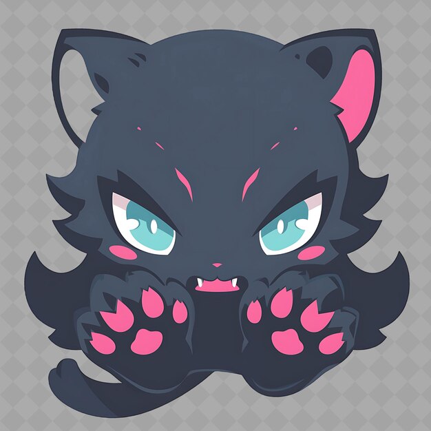 PSD a cartoon cat with green eyes and pink paws is on a gray background