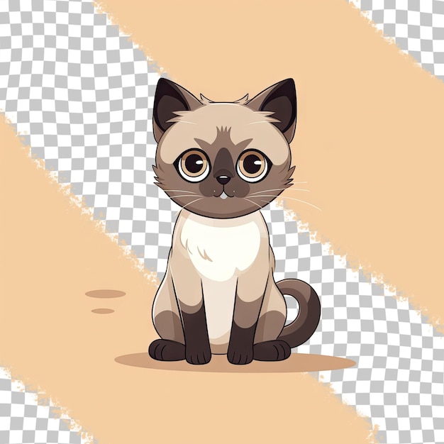 PSD a cartoon cat with a white chest and a black nose sits on a checkered background.