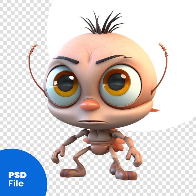 PSD cartoon character of an alien on white background with clipping path psd template