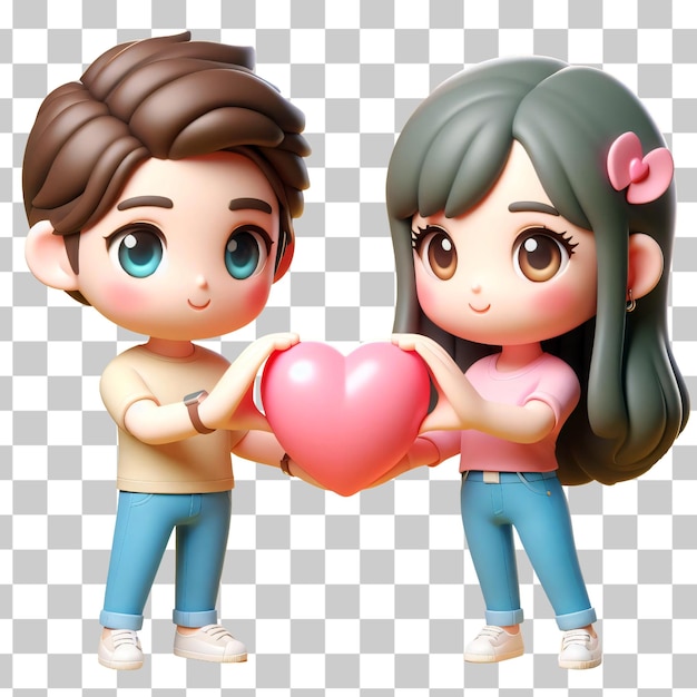 PSD personaggio cartoon ragazzo e ragazza formano un cuore d'amore con le mani isolate su sfondo trasparente