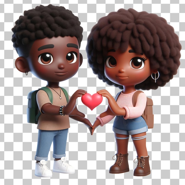 Cartoon character boy amp girl they form a love heart with hands isolated on transparent background