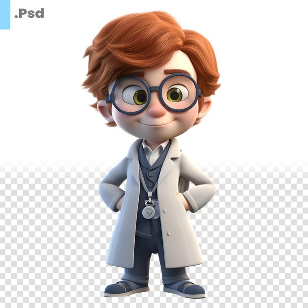 Cartoon character of doctor with glasses and stethoscope on his neck psd template