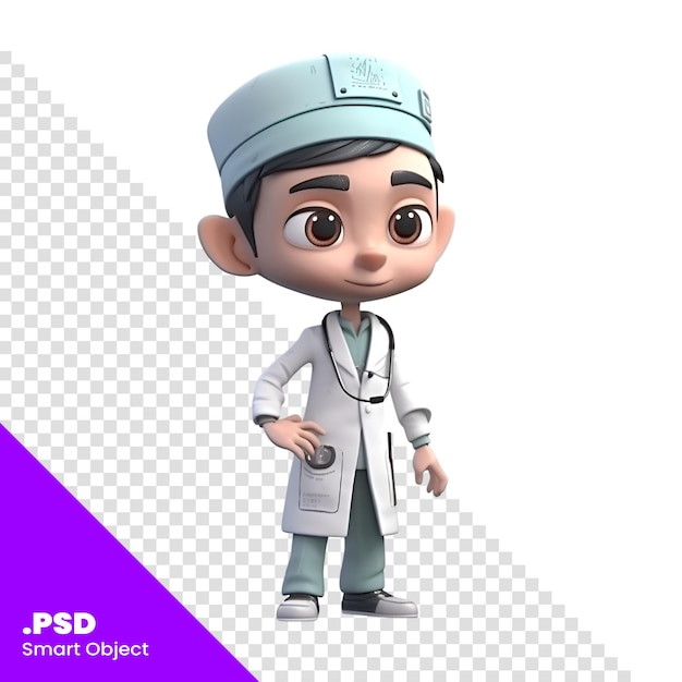 Cartoon character of doctor with stethoscope 3d rendering psd template