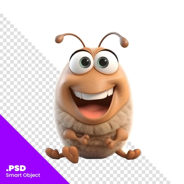 PSD cartoon character of a dog with smiley face sitting on the floor psd template