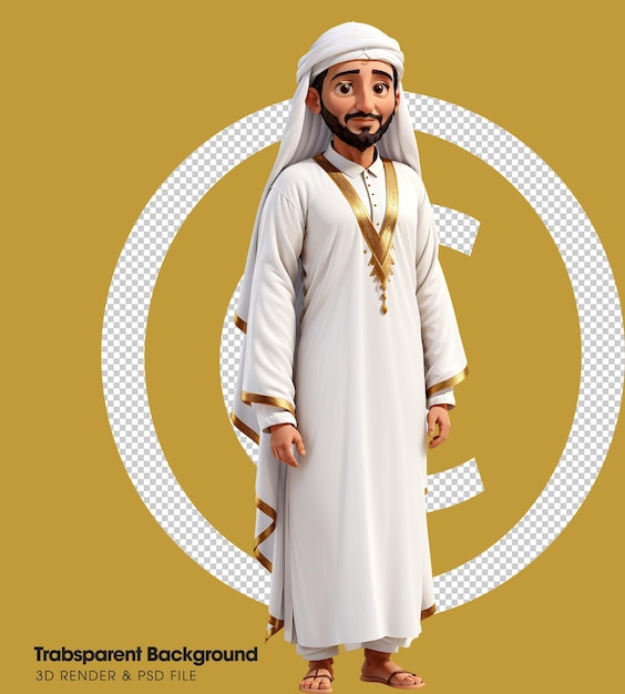 PSD a cartoon character dressed in a traditional arab clothing