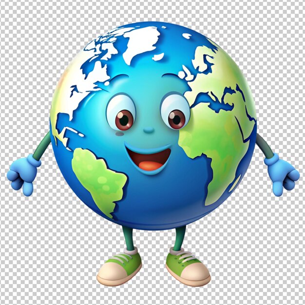 PSD cartoon character earth on transparent background