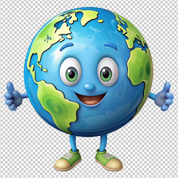 PSD cartoon character earth on transparent background