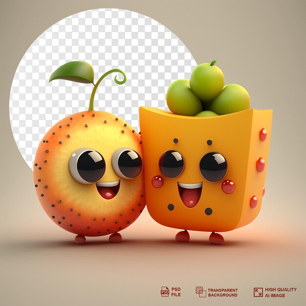 PSD cartoon character fruit with transparent background