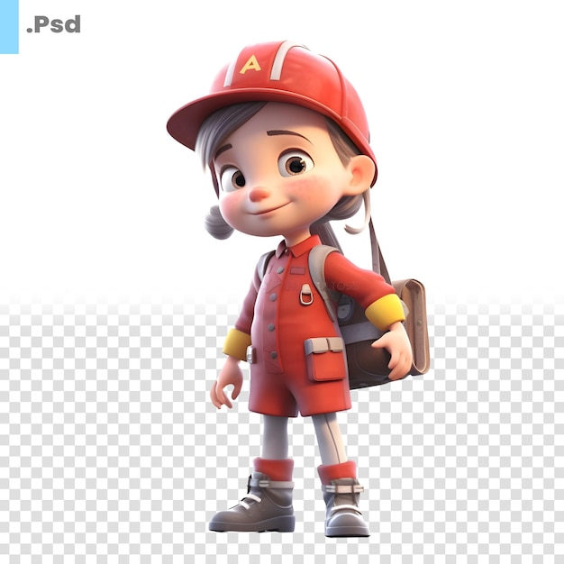 Cartoon character of a girl construction worker with a briefcase and helmet psd template