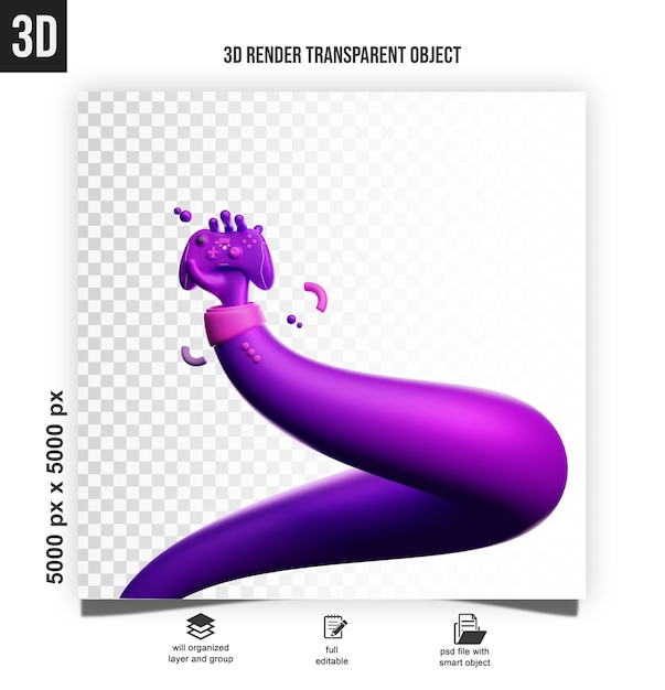 Cartoon character hands holding white gamepad controller on transparent background 3d render