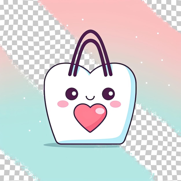 PSD cartoon character holding heart shaped shopping bag transparent background