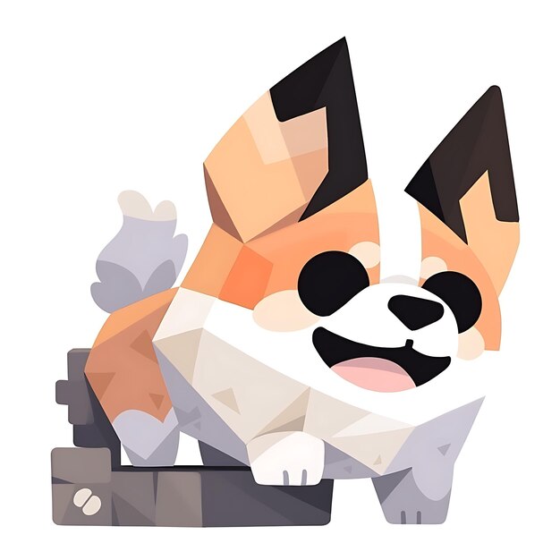 PSD cartoon character of a laughing corgiflat graphic design