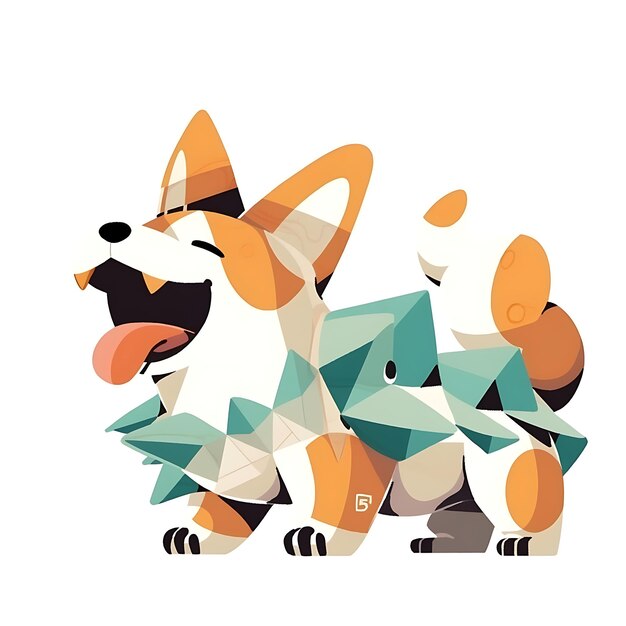 Personaggio di cartone animato di un corgiflat grafico che ride