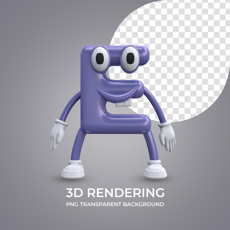PSD cartoon character letter e 3d rendering isolated transparent background