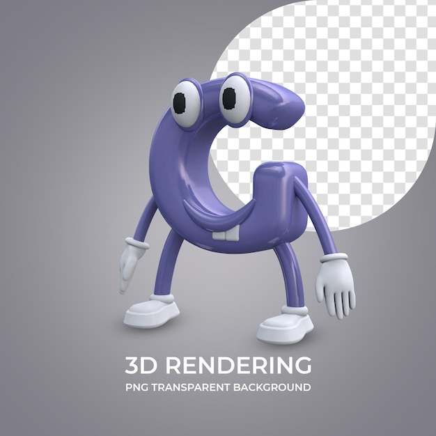 PSD personaggio dei cartoni animati lettera g 3d rendering isolato sfondo trasparente