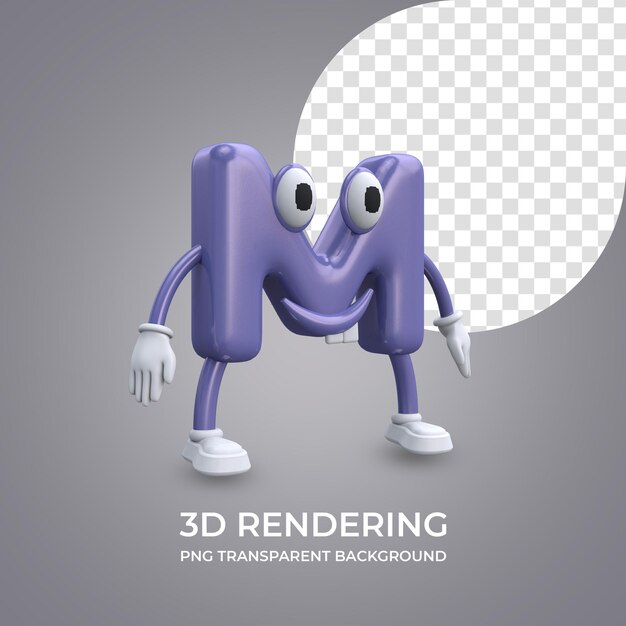 PSD personaggio dei cartoni animati lettera m 3d rendering isolato sfondo trasparente