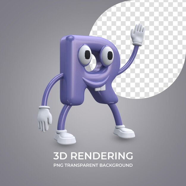 PSD Мультяшный персонаж буква r 3d-рендеринг изолированный прозрачный фон