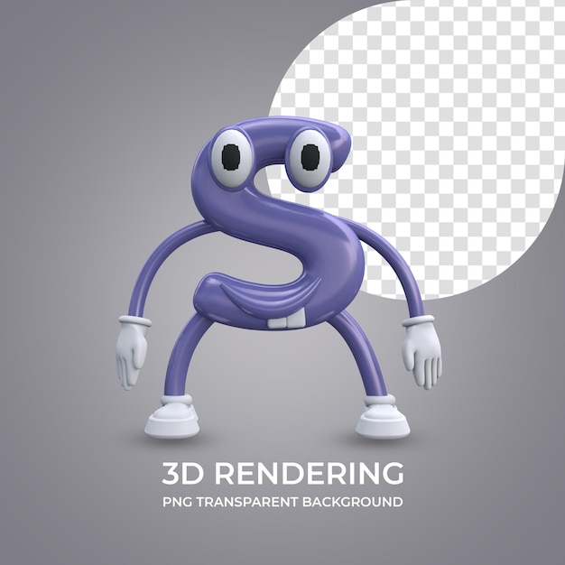 PSD personaggio dei cartoni animati lettera s 3d rendering isolato sfondo trasparente