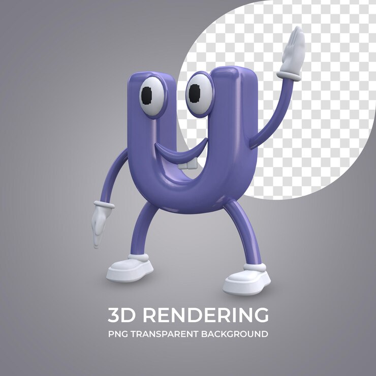 PSD cartoon character letter u 3d rendering isolated transparent background