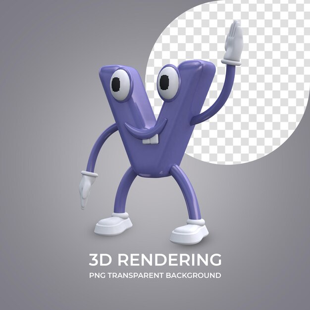 PSD personaggio dei cartoni animati lettera v rendering 3d isolato sfondo trasparente