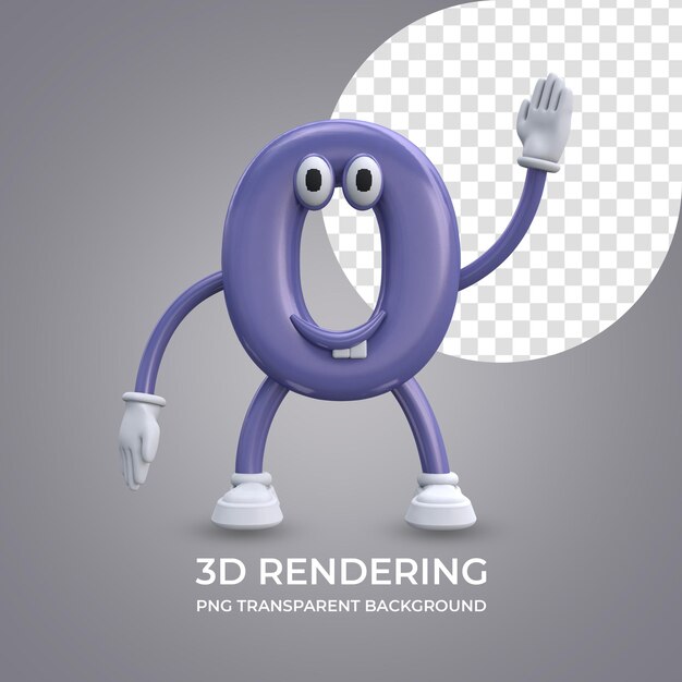 Personaggio dei cartoni animati numero 0 rendering 3d isolato sfondo trasparente