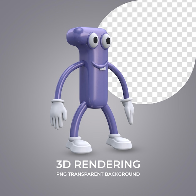 Cartoon character number 1 3d rendering isolated transparent background