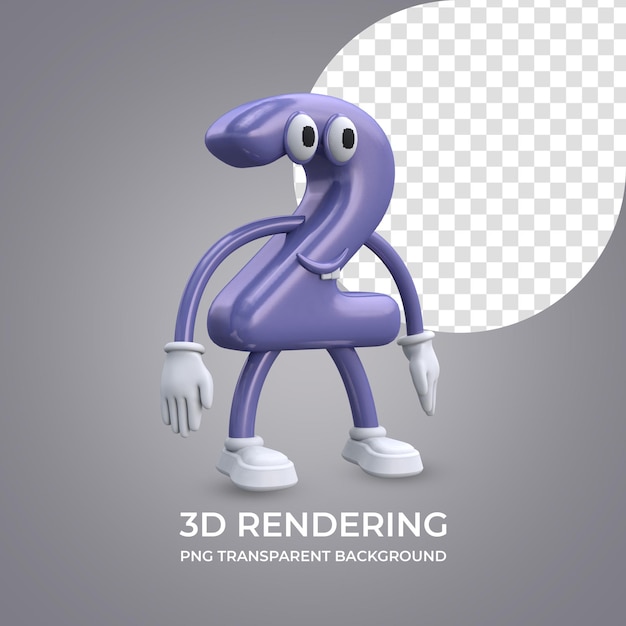 Cartoon character number 2 3d rendering isolated transparent background