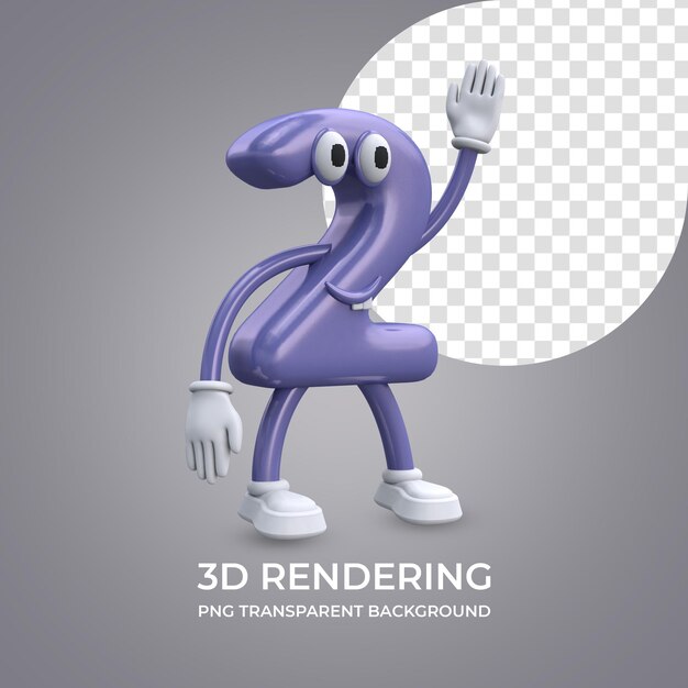 PSD cartoon character number 2 3d rendering isolated transparent background