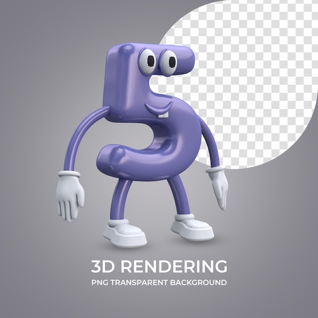 Cartoon character Number 5 3d rendering isolated transparent background