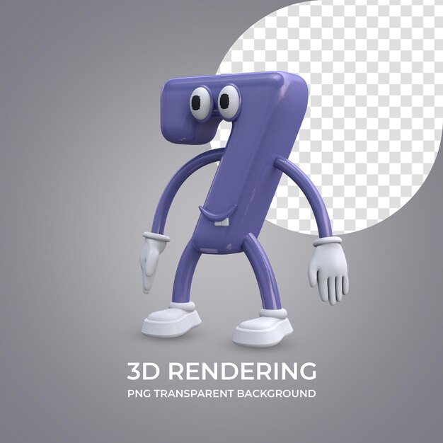 cartoon character number 7 3d rendering isolated transparent background