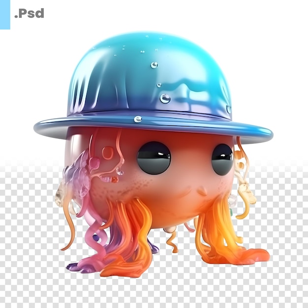 PSD Мультяшный персонаж милой медузы в синем защитном шлеме psd шаблон