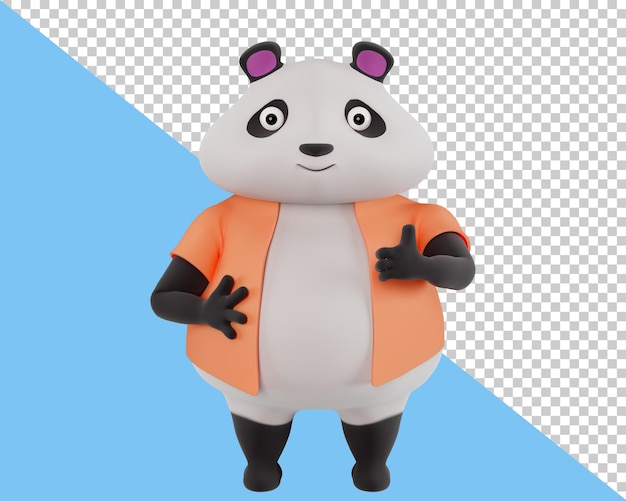 PSD 만화 캐릭터는 엄지손가락을 보여줍니다. 3d 재미있는 뚱뚱한 팬더. 3d 렌더링입니다.
