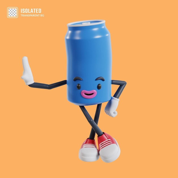 PSD cartoon character of soft drink cans leaning against wall with hands and smiling