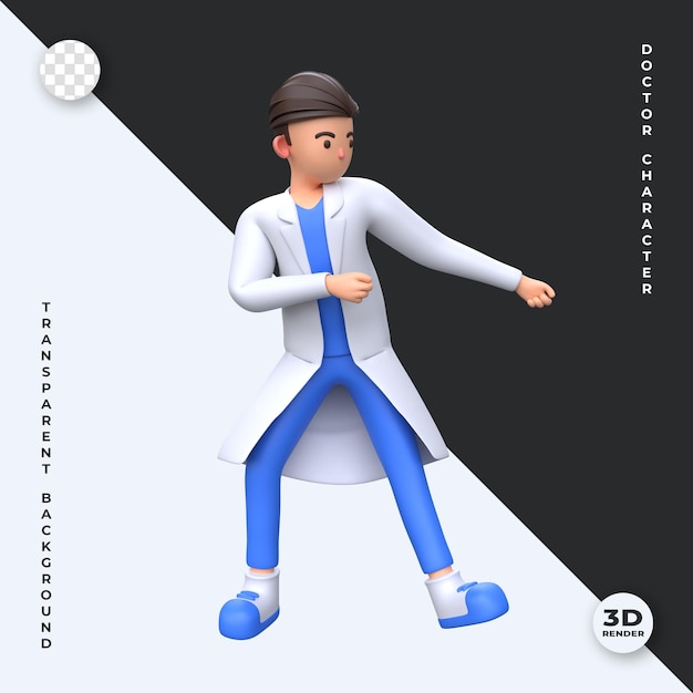 A cartoon character that is in a white coat and blue pants.