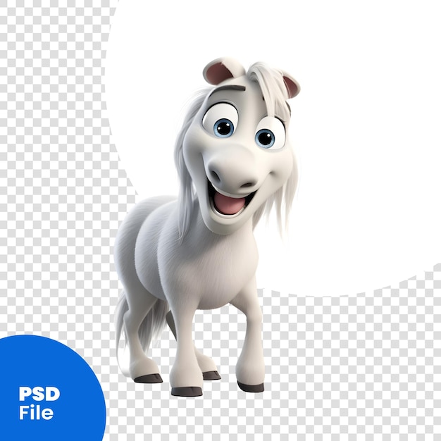 Personaggio di cartone animato di un cavallo bianco con espressione di sorpresa e gioia modello psd